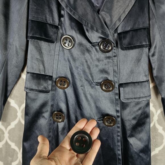 Nicole FARHI Coat Womens 8 Navy Double Breasted Shawl Collar Satin Lined Dressy - Picture 11 of 13